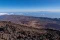 View from Teide ÃâÃÂ¾ Las Canadas Caldera volcano with solidified lava and Montana Blanca mount. Teide national Park, Tenerife, Royalty Free Stock Photo